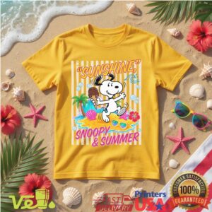 Snoopy and Charlie Brown Sunshine Summer Beach Party Yellow Peanuts Cartoon Fan T Shirt
