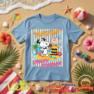 Snoopy and Charlie Brown Sunshine Summer Beach Party Yellow Peanuts Cartoon Fan T Shirt