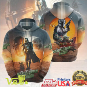 Star Wars The Mandalorian Sunset Grogu Desert Graphic All Over Print Hooded T Shirt