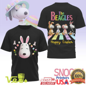 The Beagles Happy Easter Abbey Road T Shirt Snoopy Bunny Ears Festive Holiday Tee