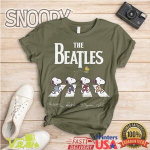 The Beatles Abbey Road Snoopy Parody T Shirt Peanuts Characters Crossing Signed Graphic Tee
