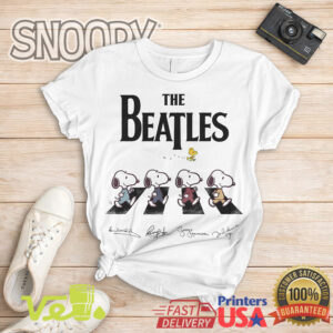 The Beatles Abbey Road Snoopy Parody T Shirt Peanuts Characters Crossing Signed Graphic Tee
