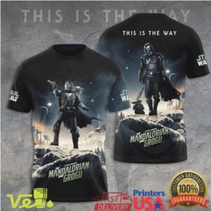 The Mandalorian and Grogu Desert Journey Star Wars Galactic Bounty Hunter Graphic T Shirt