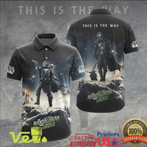 The Mandalorian and Grogu Desert Journey Star Wars Galactic Bounty Hunter Graphic T Shirt