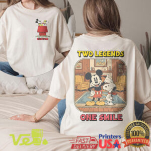 Two Legends One Smile Mickey Mouse and Snoopy Retro Vintage Peanuts Disney T Shirt